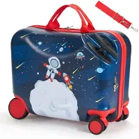 Vevor Koffert med hjul, 26 l kapasitet, 18 tommer håndbagasje med hjul for småbarn, justerbar skulderstropp, lett barnekoffert for gutter og jenter fra 3 år, blå og hvit