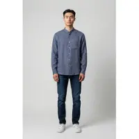 Woolrich for man. CFWOSI2034MRUT5284 Navy Linen Band Shirt (S), Casual, Classic, Long sleeve