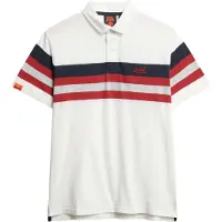 Superdry for man. M1110424A Lightweight knitted polo shirt with white stripes (L), Casual, Cotton, Short sleeve