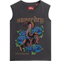 Superdry for woman. W6011781A Grey Tattoo tank top with rhinestones (M), Casual, Cotton, Sleeveless / Straps