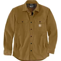 Carhartt Rugged Flex Relaxed Fit Canvas Fleece-Lined Shirt Jac Men Oak Brown S
