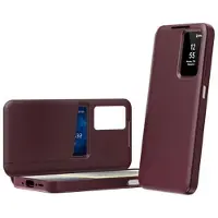 Mtp Products Samsung Galaxy A37 Smart Clear View Flip-etui med kortspor - vinrød