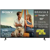 Sony Bravia 3 K-50S3 - 50" Diagonalklasse (49.5" synlig) LED-bakgrunnsbelyst LCD TV - Smart TV - Google TV - 4K UHD (2160p) 3840 x 2160 - HDR - Dir...