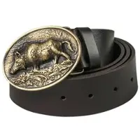 5etta Leather belt ,buckle with decorative wild boar theme, 38 mm wide 120 cm
