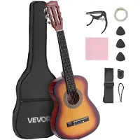 Vevor klassisk gitar, 780 mm, startsett for klassisk gitar i tre for nybegynnere, med nylonstrenger, gigbag, stropp, stemmeapparat, ekstra strenger, plektre, capo, linde, for barn, jenter, gutter, stu