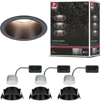 Paulmann LED-innbyggingslampe Cole Coin svart Ø9cm IP44 dimbar 3-pakning