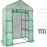 Vevor Drivhus med walk-in-funksjon, 1,2 x 7 x 1,9 m drivhus med hyller, oppsett på minutter, høystyrke PE-deksel med dører og vinduer og stålramme, egnet for planting og lagring, grønt