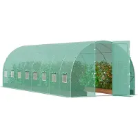 Vevor Drivhus med walk-in-tunnel, 27,4x9,5x7,4 fot, drivhustunnel for bøylehus, plantedrivhus med galvanisert stålramme, grønt PE-deksel, svingdør og 16 rullevinduer for utendørs bruk