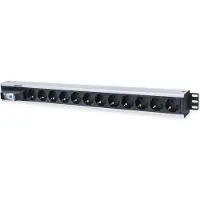 Intellinet I-CASE STRIP-12SH, Strømkontaktmontering, Aluminium, Svart, 3 m, CE, WEEE/RAEE, 220-250 V, 12 AC-utganger