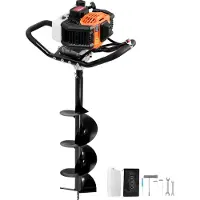 Vevor Stolpehullsgraver Bensindrevet, 43CC 1250W Jordbor, Gassbor med 8” Boremekanisme Designbits, Stolpehullsgraver for Gjerdeplanter, Oransje + Svart