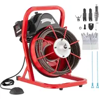 Vevor avløpsrensemaskin 15,5 m x 1,25 m, manuell mating av kloakkskrue, 250 W elektrisk avløpsrensemaskin med 4 kuttere og luftaktivert fotbryter for rør på 5 til 10 cm