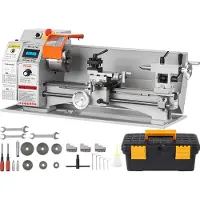 Vevor Mini metalldreiebenk, 17,8 cm x 40,7 cm, 800 W presisjonsbenkdrevet metalldreiebenk, 150–2500 o/min kontinuerlig variabel hastighet, med 9,9 cm 3-kjevs metallchuck-verktøykasse for bearbeiding a