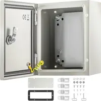 Vevor NEMA stålskap, 25x20x15 cm NEMA 4X stål koblingsboks, IP66 vanntett og støvtett, utendørs/innendørs elektrisk koblingsboks, med monteringsplate