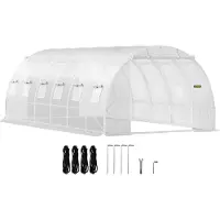 OEM Walk-in Tunnel Drivhus, 20 x 10 x 7 fot bærbart plantevarmehus med galvaniserte stålbøyler, 3 toppbjelker, 4 diagonale stolper, 2 glidelåsdører og 12 rullevinduer, hvit