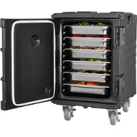 Vevor Isolert matpanneholder, 95 qt varmeboks for catering, matboksholder med spenne, frontmatet matvarmer med håndtak, endemater med hjul for restaurant, kantine
