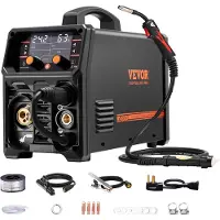 Vevor MIG-sveisemaskin, 200A synergisk MIG-sveisemaskin, 4-i-1 gass-MIG/flukskjerne-MIG/elektrode/løft-TIG flerprosess-sveisemaskin med IGBT-inverterteknologi og LCD-skjerm