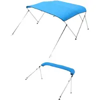 Vevor 3-baugs biminitopp for båt, 600D polyesterkapell med ramme i aluminiumslegering, vanntett og solskjermende båtmarkisekapell med oppbevaringspose, 2 støttestenger, 4 stropper, 72" L x (79"-84") B