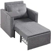 Vevor sovesofa, konvertibel sovesofa med sidelomme, pute, armlener og skrivebordsbrett, 5 justerbare rygglener, uttrekkbar enkel sovesofa med 2 hjul og oppbevaring i bunnen, grå