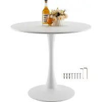 Vevor Rundt spisebord, 89 cm trebord for 2-4 personer, moderne sirkelmøbler, fritidssofabord til kontoret med pidestall i tulipandesign, for hjemmekjøkken, stue, hvitt (kun bord)