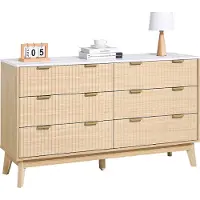 Vevor Kommode med 6 riflet skuffer, Trekommode med skyve- og tippesikring, Moderne minimalistisk kommode, Riflet garderobeoppbevaring til stue, gang, soverom, entré, lyst tre