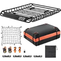 Vevor takstativkurv, 51 x 36 x 4,1 tommer, universal taklaststativ med 1120 x 870 x 260 mm lasteveske, nett, sperrestropper, maks. lastekapasitet 90 kg takbagasjeholder, for SUV lastebil bil
