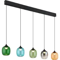 Globo LED-hengelampe Minara, 5 lyskilder, lengde 102 cm, flerfarget, glass