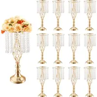 Vevor 12 stk. 49 cm/19,3 tommer høy krystallblomsterstativ til bryllup, metallvase til bryllupssenter, gullblomsterholdere til blomsterutstilling, til bord, bryllupsmiddag, seremoni, bursdagsarrangeme