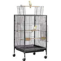 Vevor fuglebur, 460 x 460 x 770 mm, åpen flat topp, smijerns fuglebur med sittepinner, uttrekkbart brett og plastmatere, hjul, for papegøye, blåmeis, nymfeparakitt, kanarifugl, undulat, conure