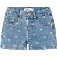 Name it Shorts - Slim - NmfSalli - Medium+ Blue Denim/Hearts - - 1 år (80) - Shorts