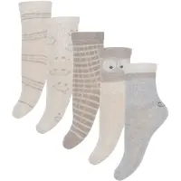 Minymo Sokker - 5-pack - Grå Melert/Beige m. Trykk - - 19/22 - Sokker
