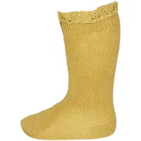 Condor Knestrømper m. Blonder - Sennepsgul - - 7-8 år (122-128) - Sokker
