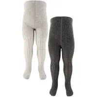 Minymo Strømpebukser - Ull - Rib - 2-pack - Grey Melange - - 140/146 - Strømpebukser