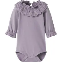 Name it Body I/e - NbfTroja - Lavender Grå m. Volanger - - 56 - Langermet Body
