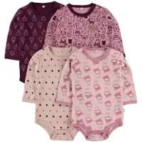 Pippi Baby Pippi Bodyer I/e - 4-pack - Rosa/Lilla m. Mønster - - 3 år (98) - Langermet Body