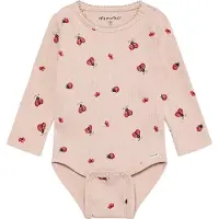 Minymo Body I/e - Rib - Peach Pisk m. Marihøner - - 68 - Langermet Body
