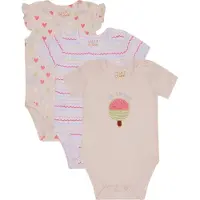 Hust&Claire Body k/e - 3-pack - Bella - White/Rosa - - 68 - Kortermet body