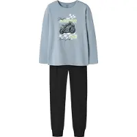 Name it Pysjamas - Noos - NkmNightset - Dusty Blue/Svart - - 11-12 år (146-152) - 2-delt nattøy