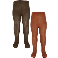 Minymo Strømpebukser - 2-pack - Rib - Bambus - Cocoa Brown - - 68/74 - Strømpebukser