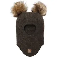 Mikk-Line Balaclava - Ull - 1-lag - Dark Brown Melange m. Kvas - - 62/68 - Balaclava - enkel