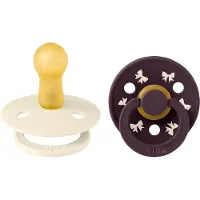 BIBS Colour Smokker - Str. 2 - Rund - 2-pack - Bow - Ivory/Plum - - 6-18 md - Smokk