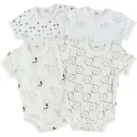 Pippi Baby Pippi Body k/e - 4-pack - Hvit/Krem m. Mønster - - 3 år (98) - Kortermet body
