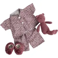 Smallstuff Dukkeklær - Pyjamas m. Barnetøfler/Kosedyr - Dark Ros - - OneSize - Dukkeklær