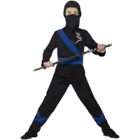 Smiffys Kostymer - Ninja Assassin - Svart/Blå - - 7-9 år (122-134) - Kostymer