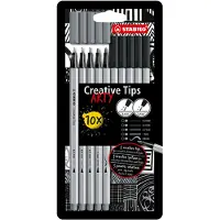 Stabilo Tusjer - Kreative tips Kunstnerisk - 10 stk. - Svart/Grå - - OneSize - Tusj