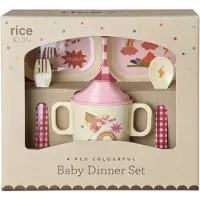 Rice Spisesett - Melamin - 4 Deler - Hero/Rosa - - OneSize - Spisesett