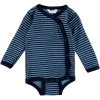 Joha Omslagsbody I/e - Ull - Blå m. Striper - - 80 - Langermet Body