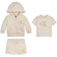 Calvin Klein Sett - Cardigan/T-skjorte/Shorts - Whitecap Grå - - 1½ år (86) - Shorts