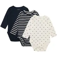 Hust and Claire Body I/e - Bertram - 3-pack - Navy/Hvit - - 1½ år (86) - Langermet Body