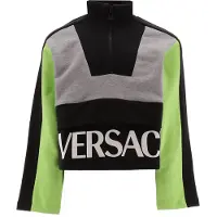 Versace Collegegenser m. Glidelås - Grå Melert m. Svart/Neongrøn - - 12 år (152) - Collegegenser