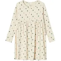 Name it Kjole - Rib - NmfDab - Summer Sand m. Juletrær - - 5 år (110) - Kjole